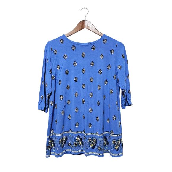 J Jill Wearever Collection Blue Paisley Border Print Tunic Top Women Size M Boho - Picture 3 of 9